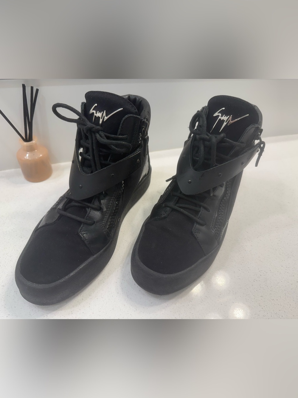 Giuseppe Zanotti Black High-Top Mixed-Material Sneaker with Signature Logo